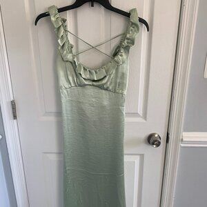 Topshop Green Satin Ruffle Dress